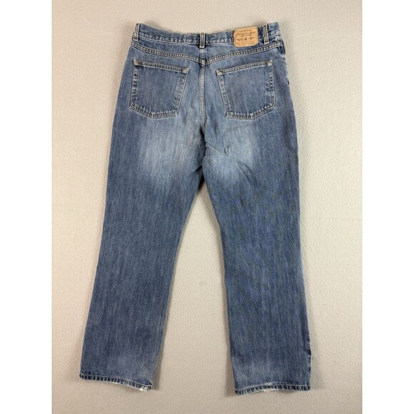 American Eagle Jeans 32x31 Blue Button Fly Relaxed Straight Distressed Tag 34x32 - Picture 2 of 14